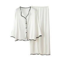 Honeeladyy Sales Online Women Collar Palm Leaf Print Sleepwear Two Piece Pajamas Set Long Sleeve Soft Pj Lounge Set Nightwear Pants Homewear