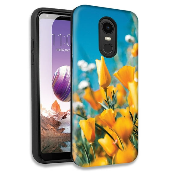 Mundaze Yellow Flowers Double Layer Hybrid Case Cover For LG Tribute Dynasty/Aristo 2/Aristo 3 Plus