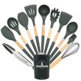 thumbnail image 1 of Kitchen Decor Kitchen Utensil 11Pcs Silicone Baking Utensil Set with Storage Bucket Wooden Cooking Tool Non-Stick with Hanging Hole, 1 of 7