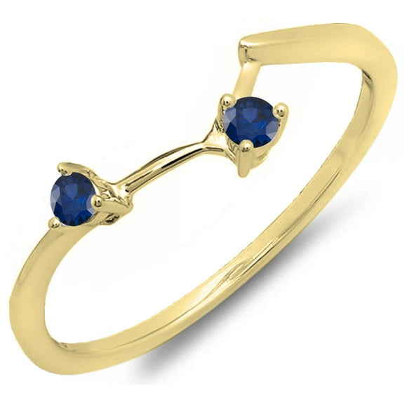 0.10 Carat (ctw) 18K Yellow Gold Round Blue Sapphire Ladies Anniversary Wedding Ring Matching Guard Band 1/10 CT