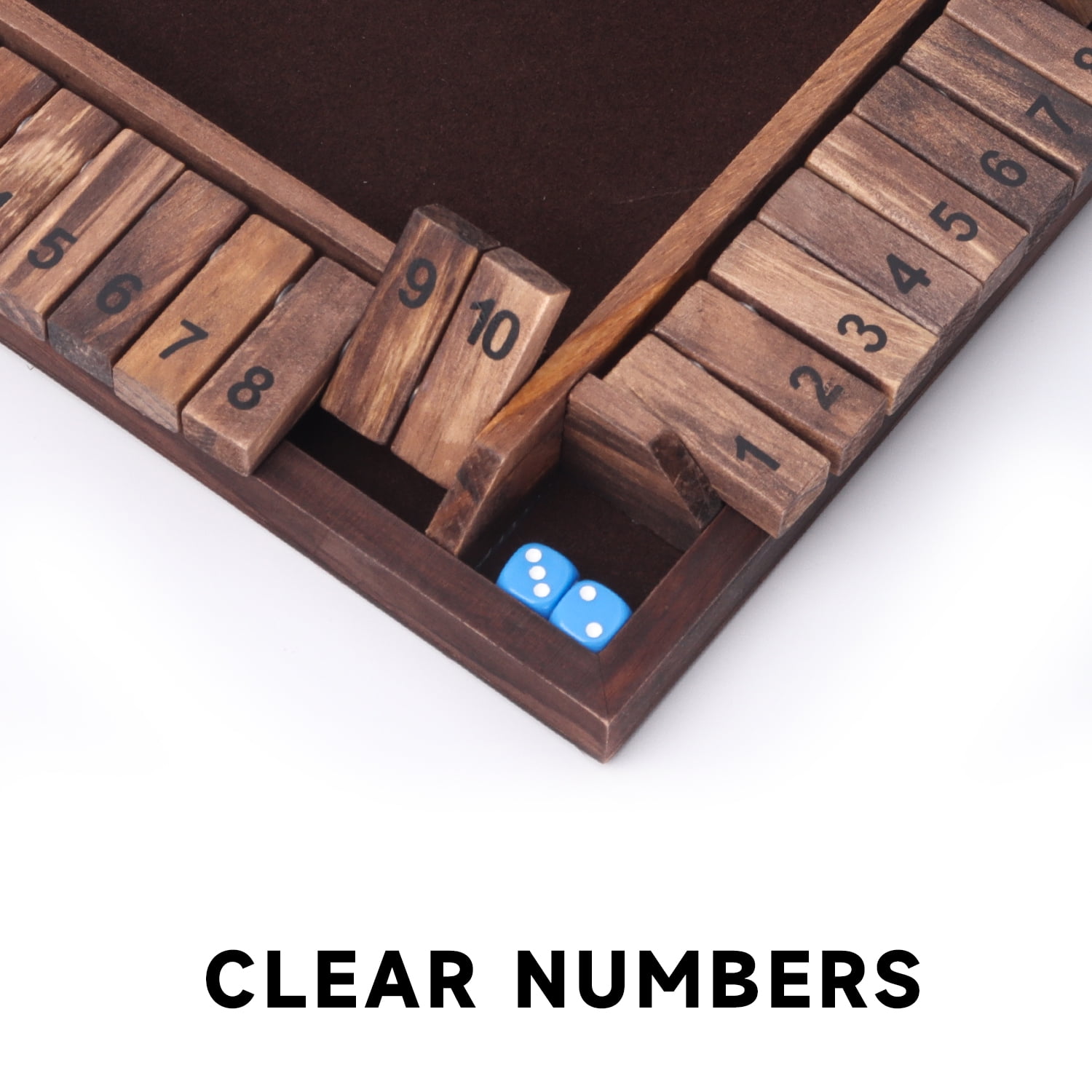 GSE Games & Sports Expert 4-Player 10 Numbers Wooden Shut the Box Dice Board Game with 8 Dices. Classic Tabletop Version of Popular English Pub Game