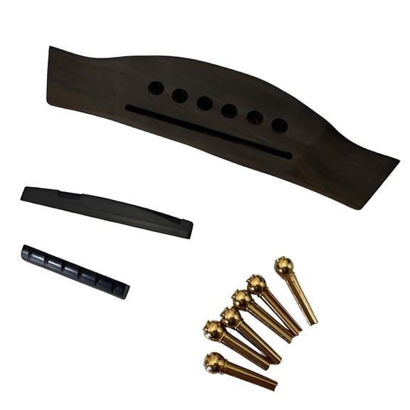 Acoustic Guitar Bridge Replacement Set with Rosewood Body, Saddle Nut and 6 Pins for Repair Maintenance Hardware Use