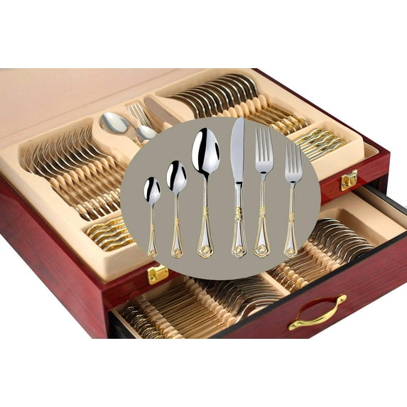 75-Piece Venezia Collection Gold Flatware Serving Set - Set for 12
