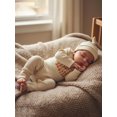 thumbnail image 5 of BemeyourBBs Newborn Auntie's Little Bestie Outfit Baby Boy Girl Fall Winter Spring Clothes Waffle Knit Romper Long Sleeve Letter Embroidery Jumpsuit with Hat Set, 5 of 9