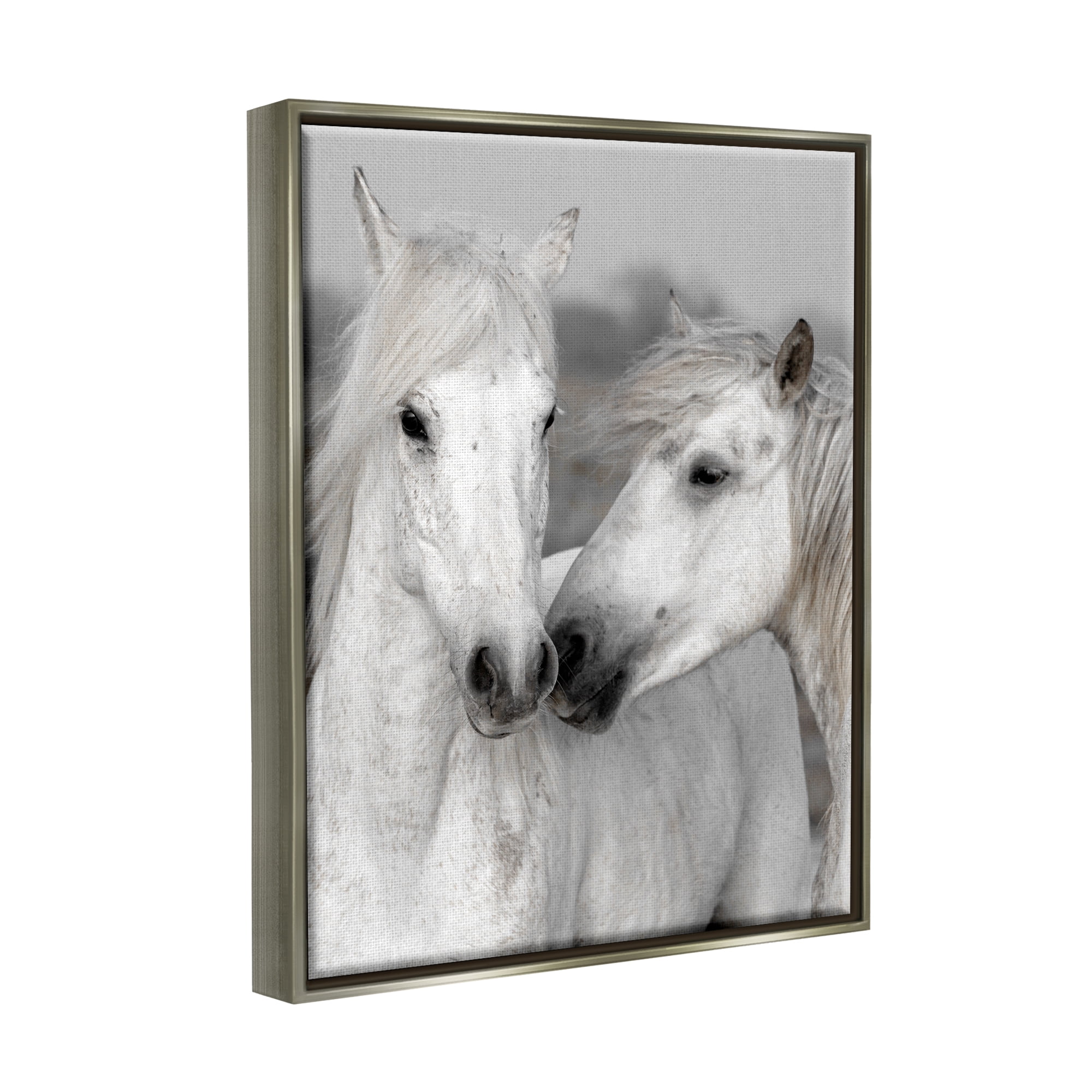 Stupell Industries White Horse Pair Animals & Insects Photography Gray Floater Framed Canvas Art Print Wall Art, 25 x 31