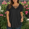 thumbnail image 4 of TQWQT Plus Size T Shirts for Women Loose Fit Sexy Tunics V Neck Criss Cross Short Sleeve Basic Plain T-Shirt Summer Casual Tunics Blouses Black XL, 4 of 4