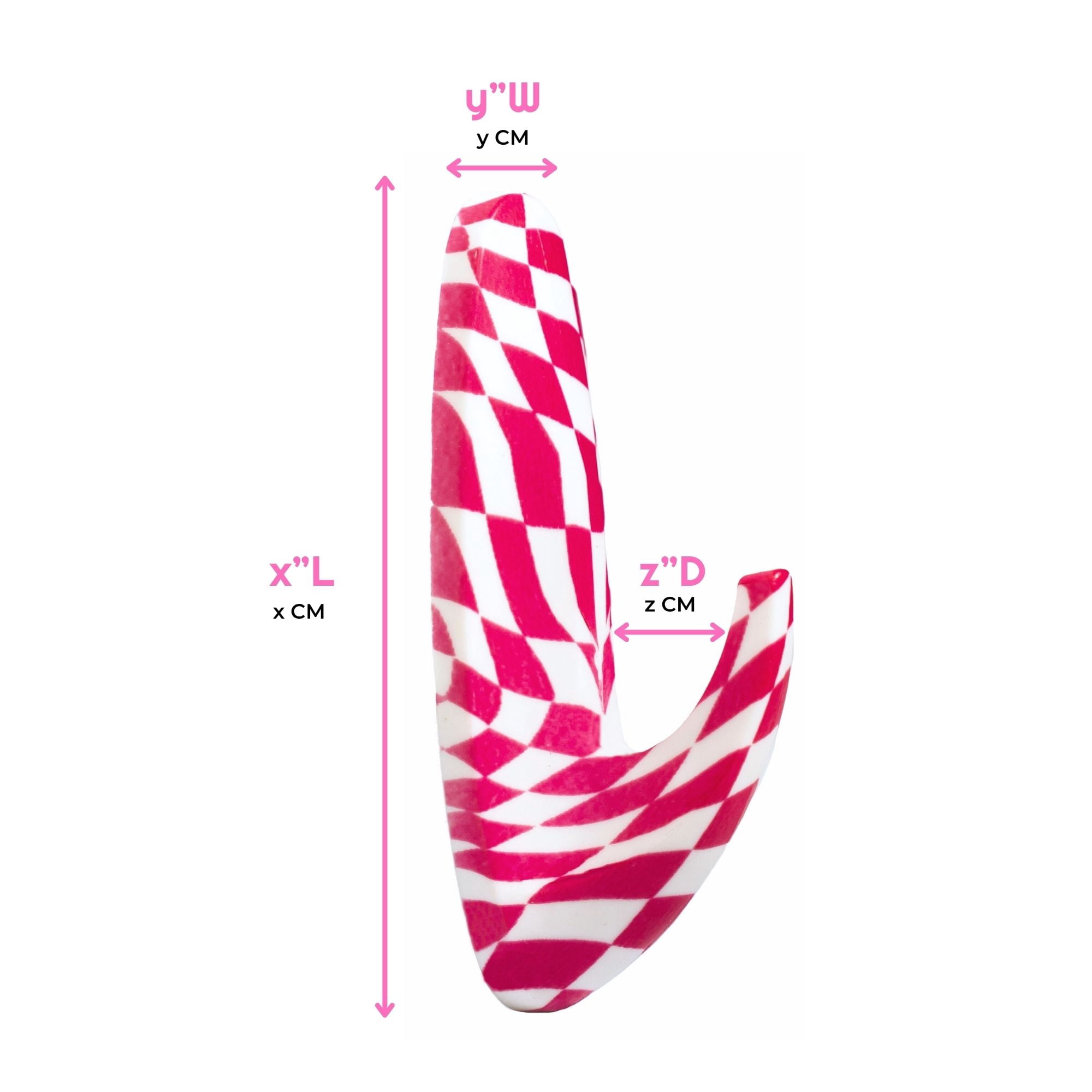 CharCharms Pink Checker Wall Hooks 3-Pack | Stick On Adhesive Decorative Hooks for Damage Free Hanging | Removable Wall Hooks for Dorm Rooms | Keys, Hats, Bags | Hold 3 lbs Each