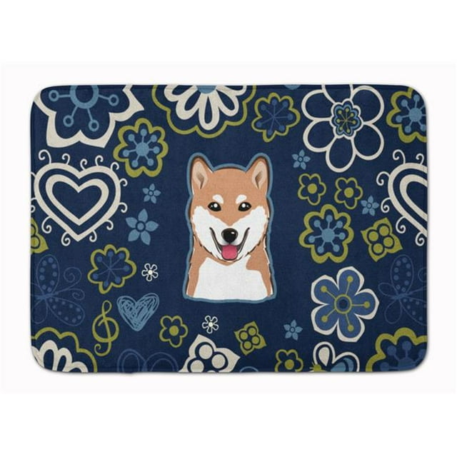 Carolines Treasures BB5076RUG Tapis en Mousse à Mémoire de Forme Lavable en Machine Fleurs Bleues Shiba Inu