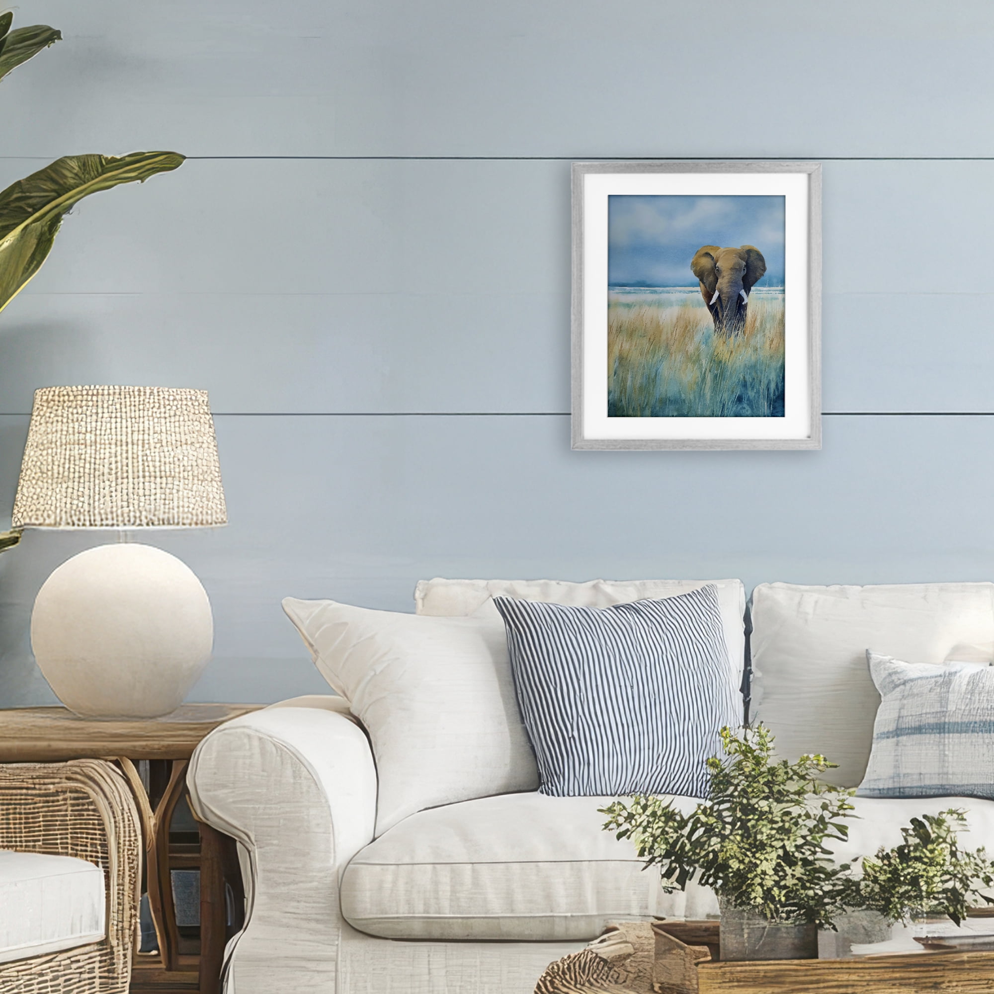 Stupell Industries Blue Grass Elephant Gray Framed Print Under Glass, design by Franklyn Gregory