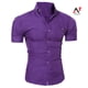 thumbnail image 1 of Am moda hombres Color sólido botones abajo camisa manga corta Slim Fit solapa Topspangjing, 1 of 4