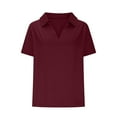 thumbnail image 6 of Hot days, bold styles Olyvenn Lapel Collar V Neck T-Shirts for Women Short Sleeve Basic Blouse 2025 Summer Loose Fit Casual Tunic Tops Wine XXL, 6 of 6