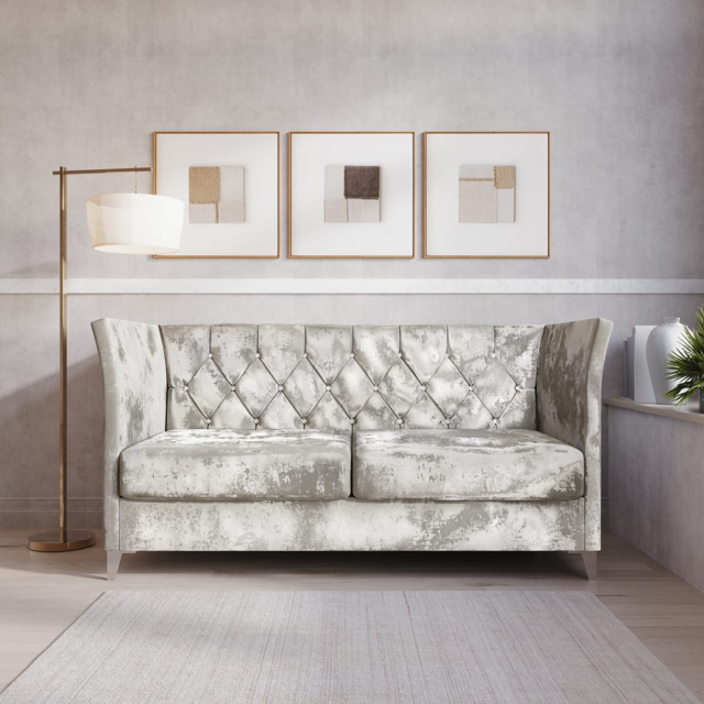 HMD Aliston Flared Arm 3-Seater Sofa, Shiny Silver Gray