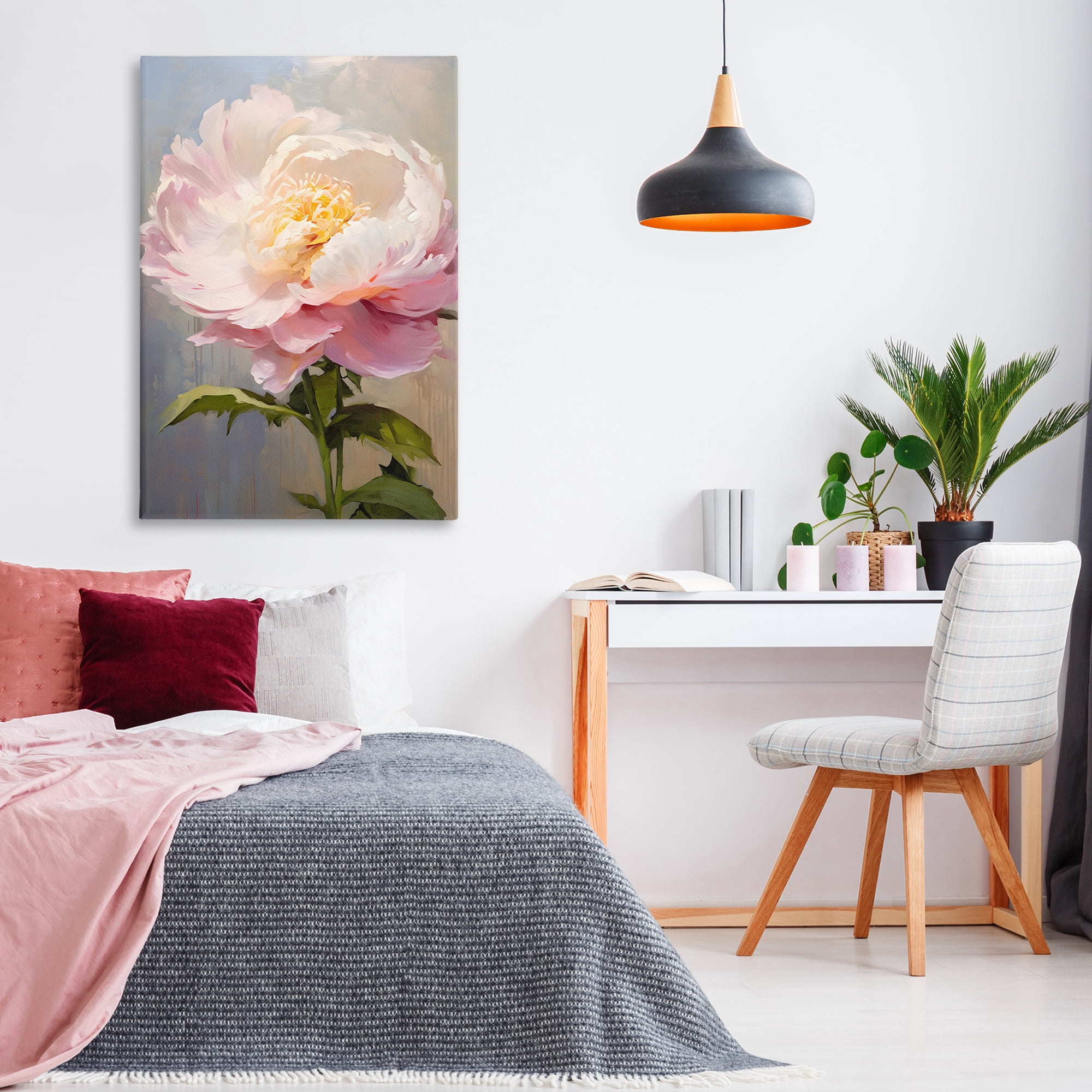 Stupell Industries Pink Rose in Bloom Botanical & Floral Painting Gallery Wrapped Canvas Art Print Wall Art, 30 x 45