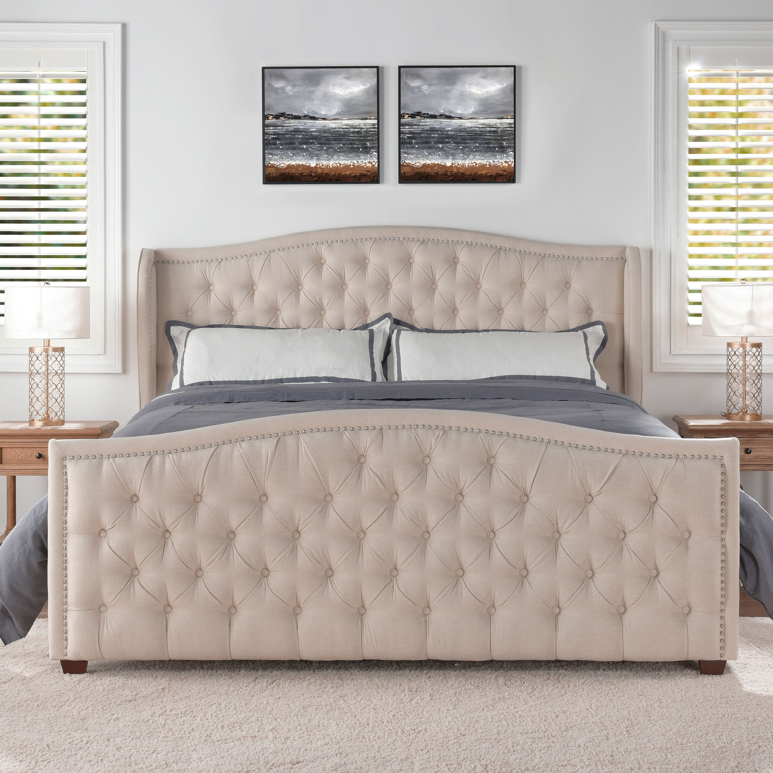 Jennifer Taylor Home Marcella Tufted Wingback King Bed Sky Neutral