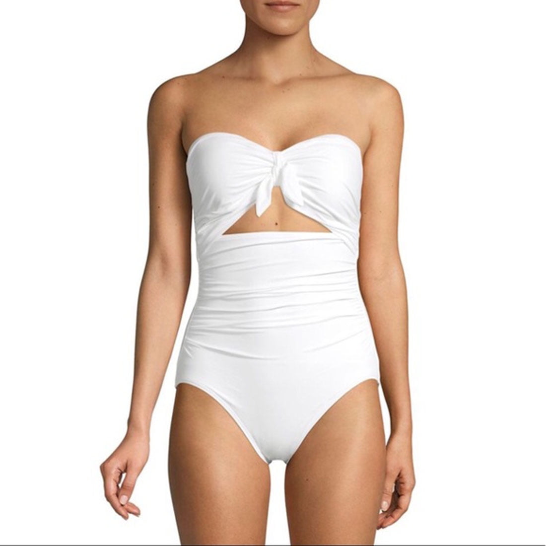 Kate Spade New York Grove Beach Tie Bandeau One-Piece Swimsuit, White,  Medium 