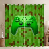 Homewish 3D Green Gamepad Curtains Pack of 2 (42x84 Each) for Boys, Cartoon Square Abstract Curtains Blackout, Cartoon Building Gamers Bedroom Curtains, Black Out Curtains Decor