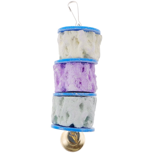 GOOHOCHY Bird Parrot Toy Dentitud Toy Natural Calcium Stone Bitting Pitting Juguete Pájaro Carril colgante Juguido con campana