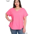 thumbnail image 2 of Zenana Women's V-Neck Heavy Dobby Boat Neck Rolled Short Sleeve Blouse Top, 2 of 3