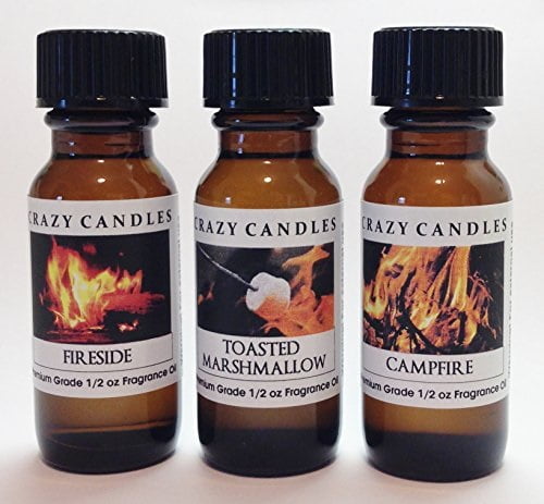 3 Bottles Set, 1 Fireside, 1 Toasted Marshmallow, 1 Campfire 1/2 Fl Oz Each 15ml Premium Grade Scented Fragrance Oils By Crazy
