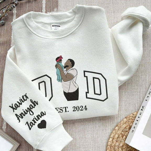 Custom Photo Embroidered Dad Sweatshirt With Date Unique Family Gift Father's Day