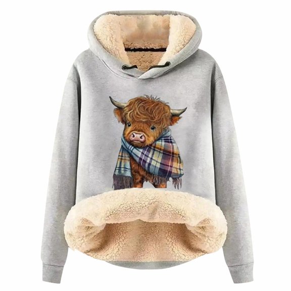 Women's Hoodies Sweatshirts Women's Casual Fashion Print Comfortable Lined Hoodie Long Sleeved Pullover Light Gray 5XL