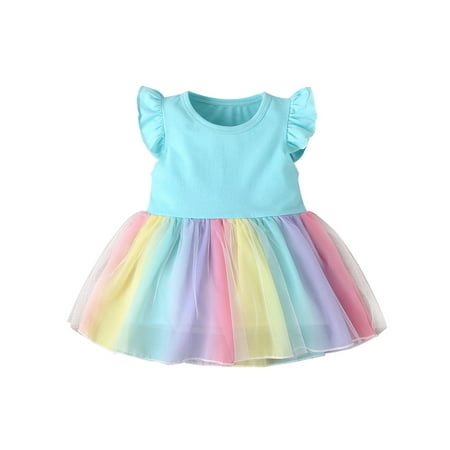 

Hirigin Little Girls Summer Tulle Dress Lace Sleeveless Rainbow Floral Princess Sundress