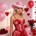 thumbnail image 2 of BRICH Cowboy Hat Heart Pattern Western Hat Travel Casual Wear Hats Fashion Denims Hats for Daily Fashion Statements 01-Pink One Size, 2 of 7