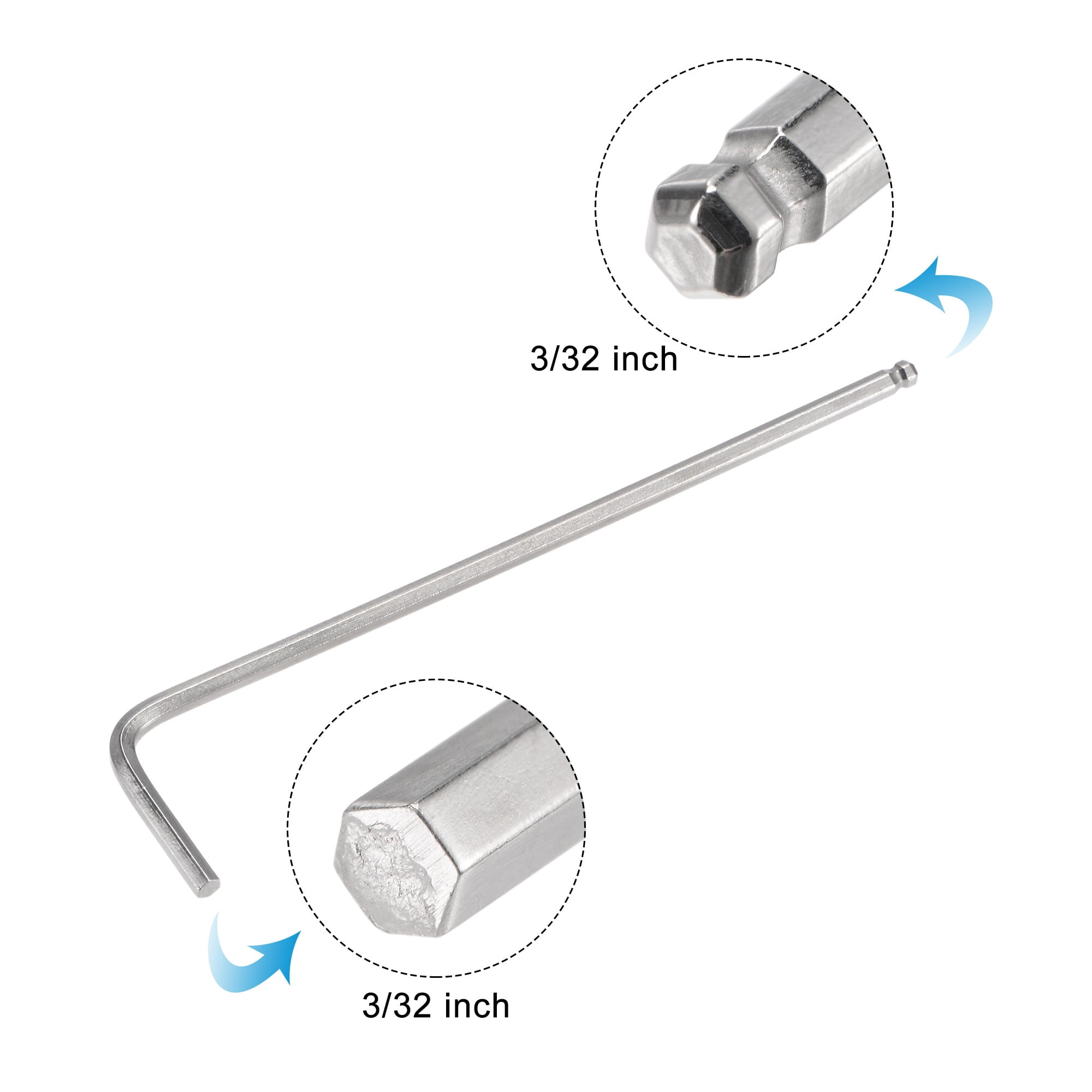 Unique Bargains Ball End Hex Key Wrench L Shaped Long Arm CR-V Silver 3/32"