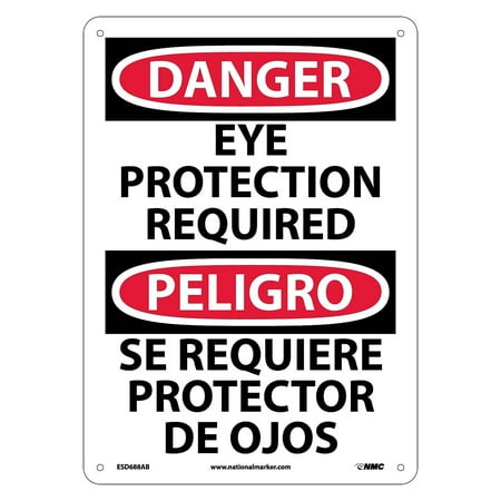 UPC: 0887481048499 | National Marker Danger Signs; Eye Protection Required Bilingual 14X10 .040 Aluminum ESD688AB