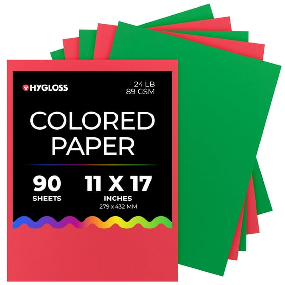 Papel de colores Hygloss, 90 hojas, 28 x 43 cm, rojo y verde, 89 g/m²