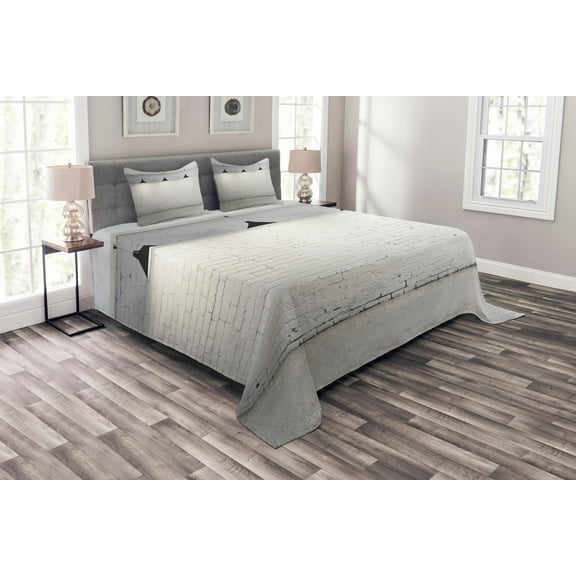 Ambesonne Black White Quilted Bedspread Set 3 Pcs, Modern Minimalist, Queen Size, Black and White