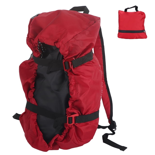 Bolsa de cuerda para escalada en roca con correa de hombro plegable para acampar al aire libre y senderismo (roja)