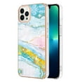 thumbnail image 1 of SaniMore for iPhone 14 Pro 6.1" 2022 Case with Wireless Charging Shockproof TPU Backplane Glitter Marble Fashion Design Anti-drop Anti-fingerprint Skin-feel Cover For iPhone 14 Pro, Green/Pink, 1 of 5