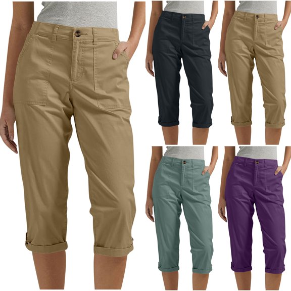 Nugftut Capri Pants for Women Lightweight Mid-Rise Roll Cuff Outdoor Walking Capris with Pockets for Summer Casual Walking Wear