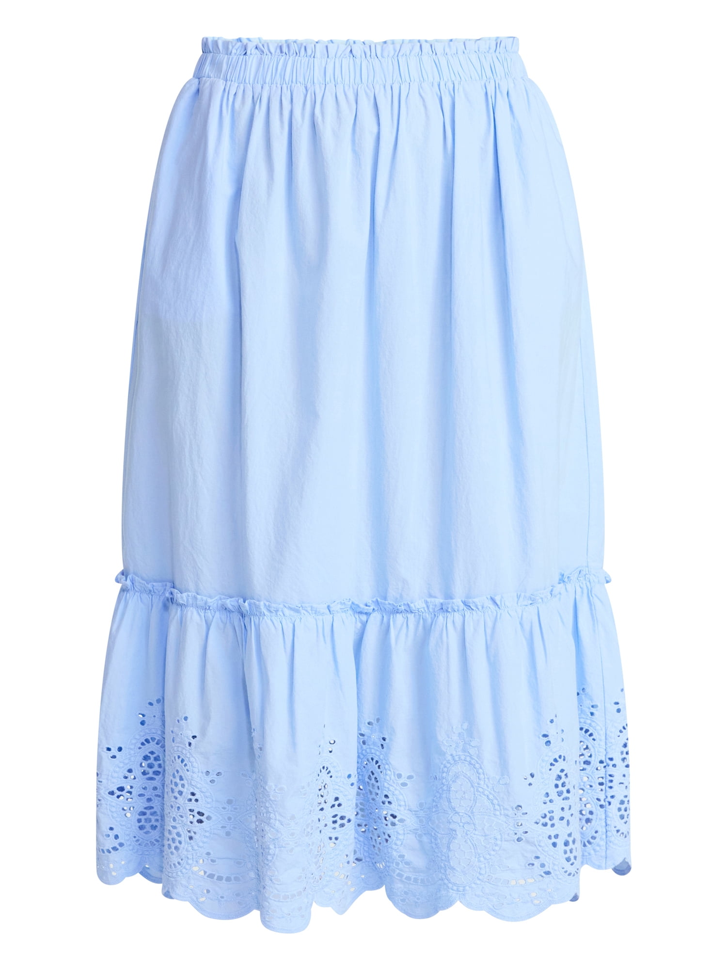 Time and Tru Women's Cotton Eyelet Hem Midi Skirt, Sizes XS-XXXL