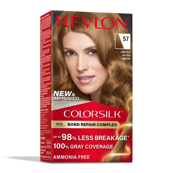 Revlon ColorSilk Permanent Hair Color, Bond Repair Complex, 57 Lightest Golden Brown, 1 pack