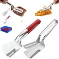 thumbnail image 1 of Double-Sided Stainless Steel Grill Clamp Spatula, 10 In Upgrades Anti-Scald Extended Handle Spatula Tongs, All-Purpose Shovel Clip For Oil To Escape/Picking Up Food/Make Flipping Easier (Mix 2Pcs), 1 of 7