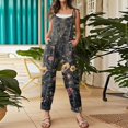thumbnail image 6 of Women Linen Overalls Summer Casual Floral Printed Loose Fit Jumpsuits Boho Cute Wide Leg Rompers Pants with Pockets, 6 of 7