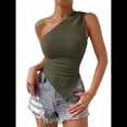 thumbnail image 3 of Camiseta de Tirantes Asimétrica con Textura Fruncida y un Hombro para Mujer, Ideal para Salir. Verde S, 3 of 9