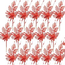Christmas Ornaments,10 Pcs Decorative Branches,Artificial Glitters Ornaments,Red Glitters Christmas,Berries Stems for Xmas Tree Decor