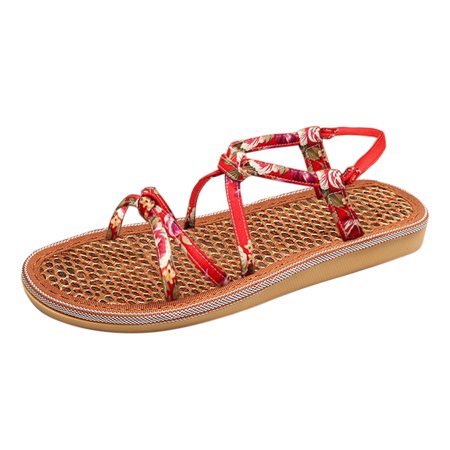 

Larisalt Sandals For Women Dressy Summer Women s Glitter Strappy Wrapped Wedge Heel Platform Sandals Red