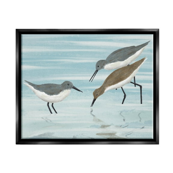Stupell Industries Sandpipers Grazing Shallow Beach Water Graphic Art Jet Black Floating Framed Canvas Print Wall Art, Design by Marcus Prime