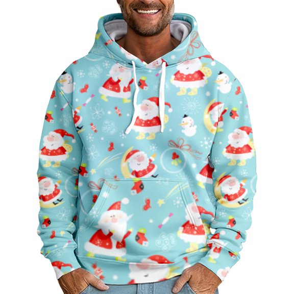 Xmas Big and Tall Hoodies for Men Festive Snowflake Print Gym Men's Fashion Hoodies & Sweatshirts Long Sleeve Pullover Kangaroo Pocket Sky Blue XL
