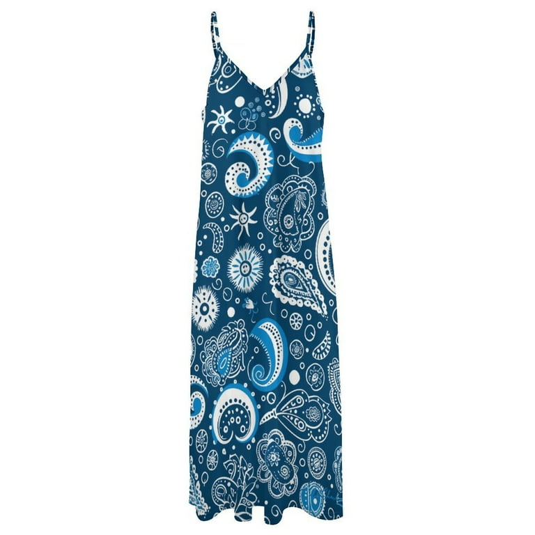 blue and white paisley print dress Blue/ White Paisley Button Down Tie Dress main image 0