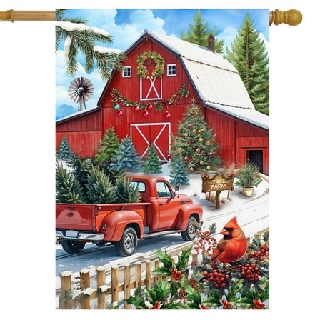 Briarwood Lane Red Barn Christmas House Flag