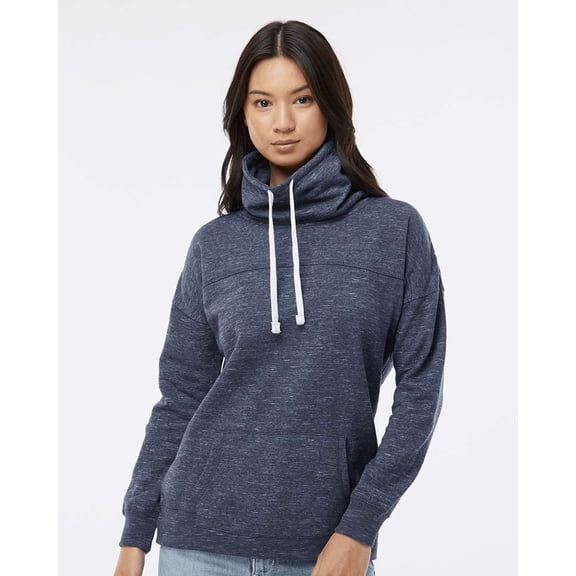 J. America Womenâ€™s MÃ©lange Fleece Cowl Neck Sweatshirt