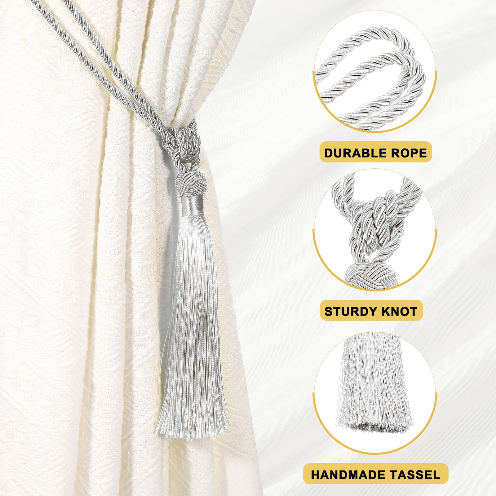 Unique Bargains Handmade Elegant Curtain Tiebacks Tassel Home Decor White 2 Pcs