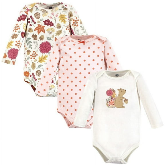 Hudson Baby Infant Girl Cotton Long-Sleeve Bodysuits, Fall Squirrel 3-Pack, Preemie