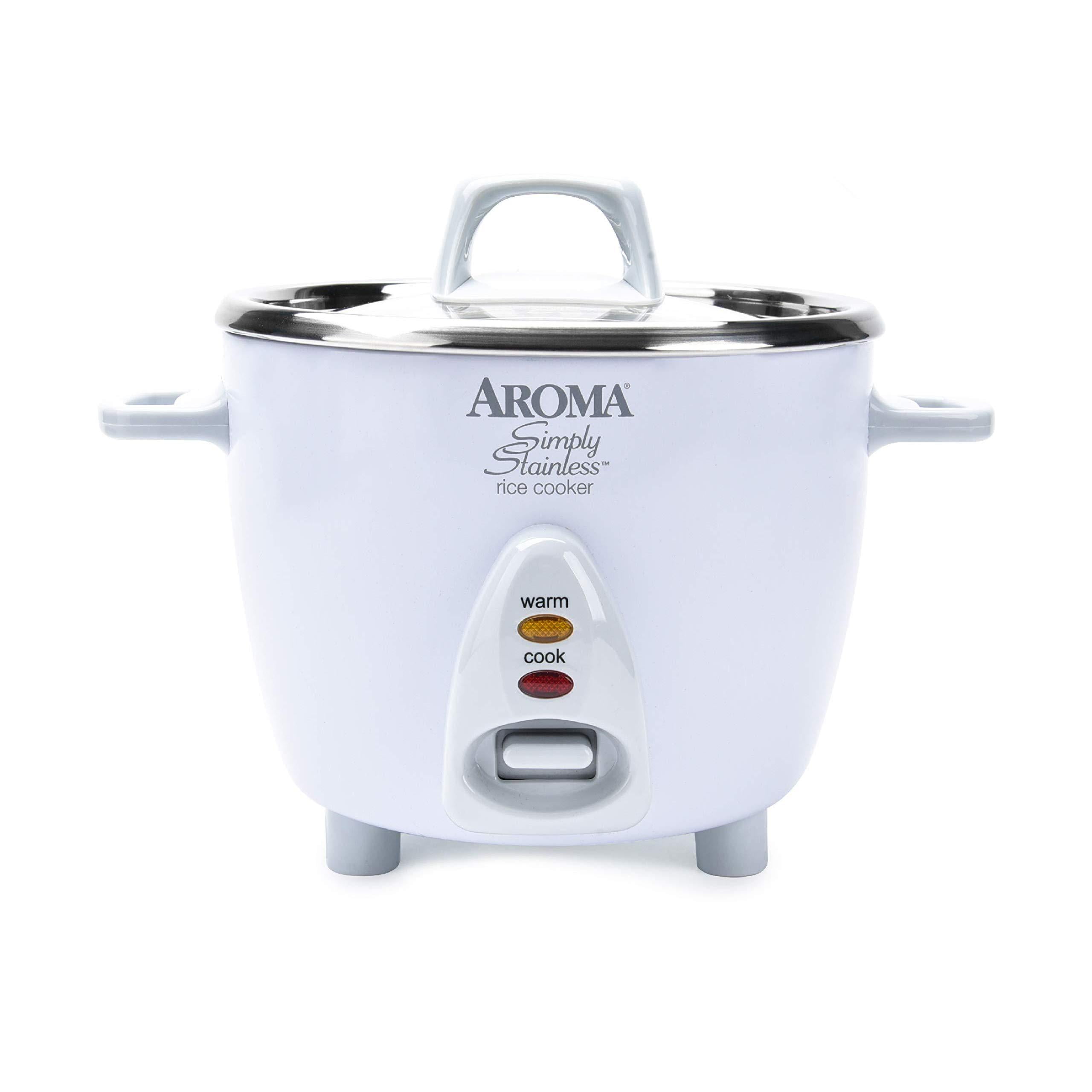 Aroma Simply Stainless Rice Cooker, White [Cooks 3 cups of uncooked