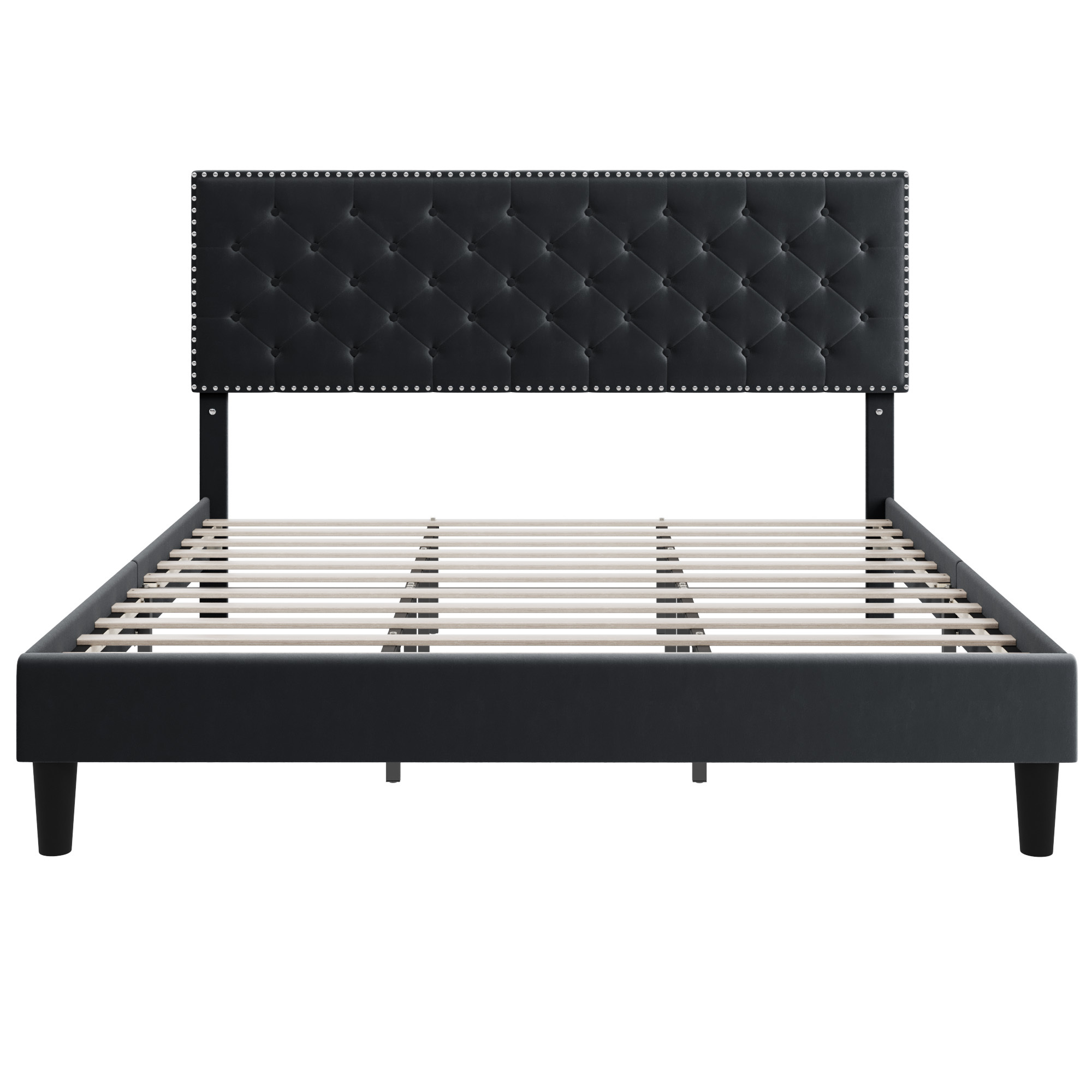Homfa King Size Bed, Modern Upholstered Platform Bed Frame with Adjustable Headboard for Bedroom, Black - image 5 of 7